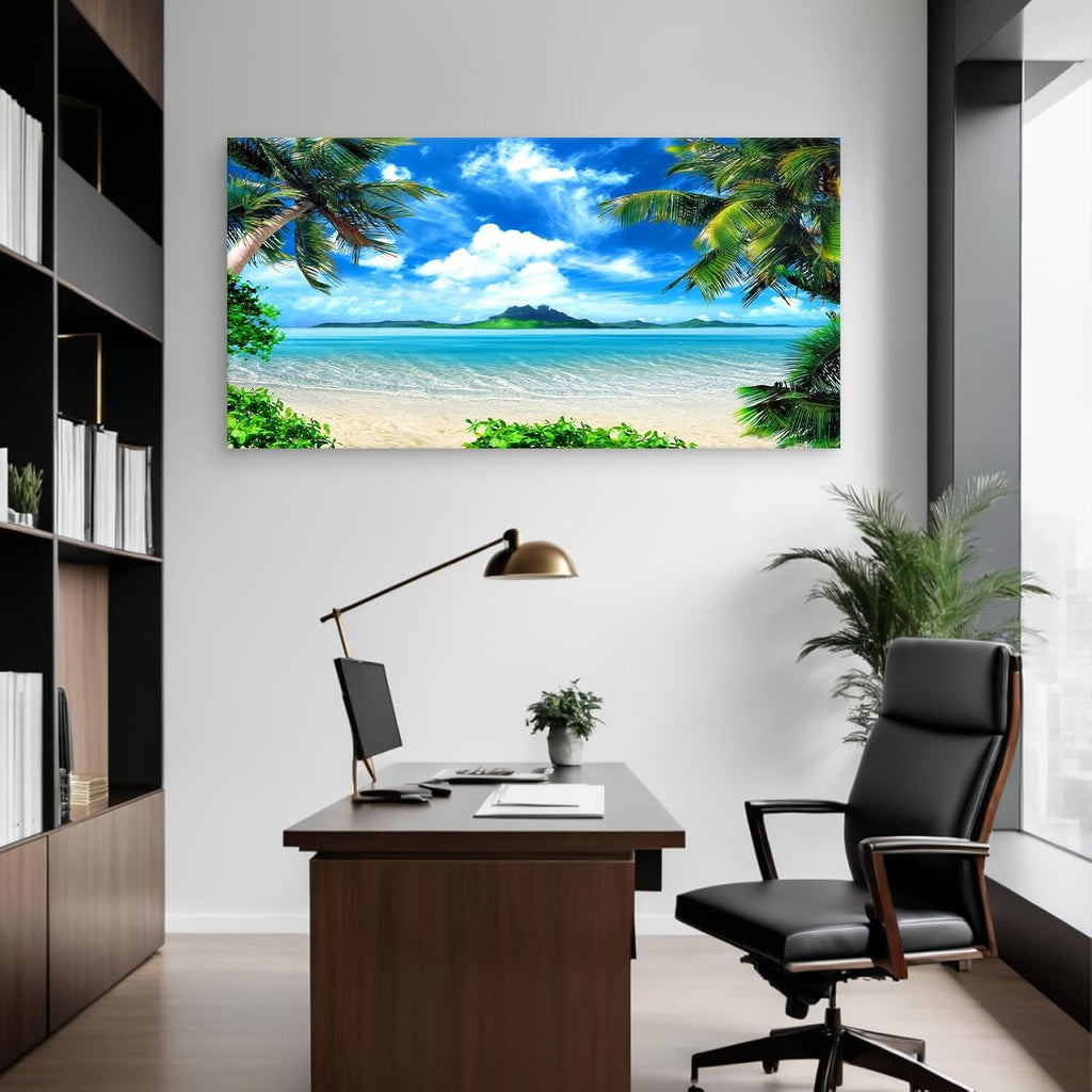 DZL Art S72798 Canvas Wall Art Ocean Waves Coconut Trees on Sands Beach Seascape Scenery Painting Nature Picture for Bedroom Home Office Wall Decor