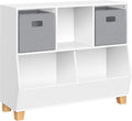 RiverRidge Catch-All Kids Toy Storage Organizer with 3 Cubbies and 2 Storage Bin Compartments - 35 Inch Wide White and 2 Gray Fabric Bins Kids Room Decor Toy Organizers and Bins