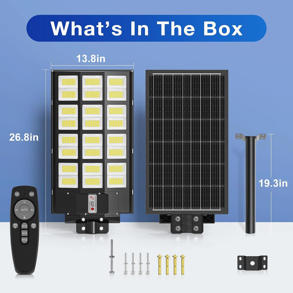 OKPRO 10000W Solar Street Lights Outdoor, IP66 Waterproof Solar Lights Outdoor with Motion Sensor & Remote, Dusk to Dawn Commercial Security Lighting for Parking Lot, Yard, Farm, Driveway (2 Pack)