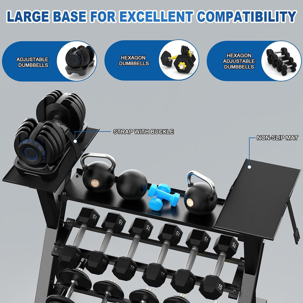 BEKING 3 Tier Dumbbell Rack,1000LB Capacity Weight Storage Rack for Home Gym Fitness,Multifunctional Free Weight Organizer Stand for Dumbbells, Kettlebells,Compact Design Save Floor Space