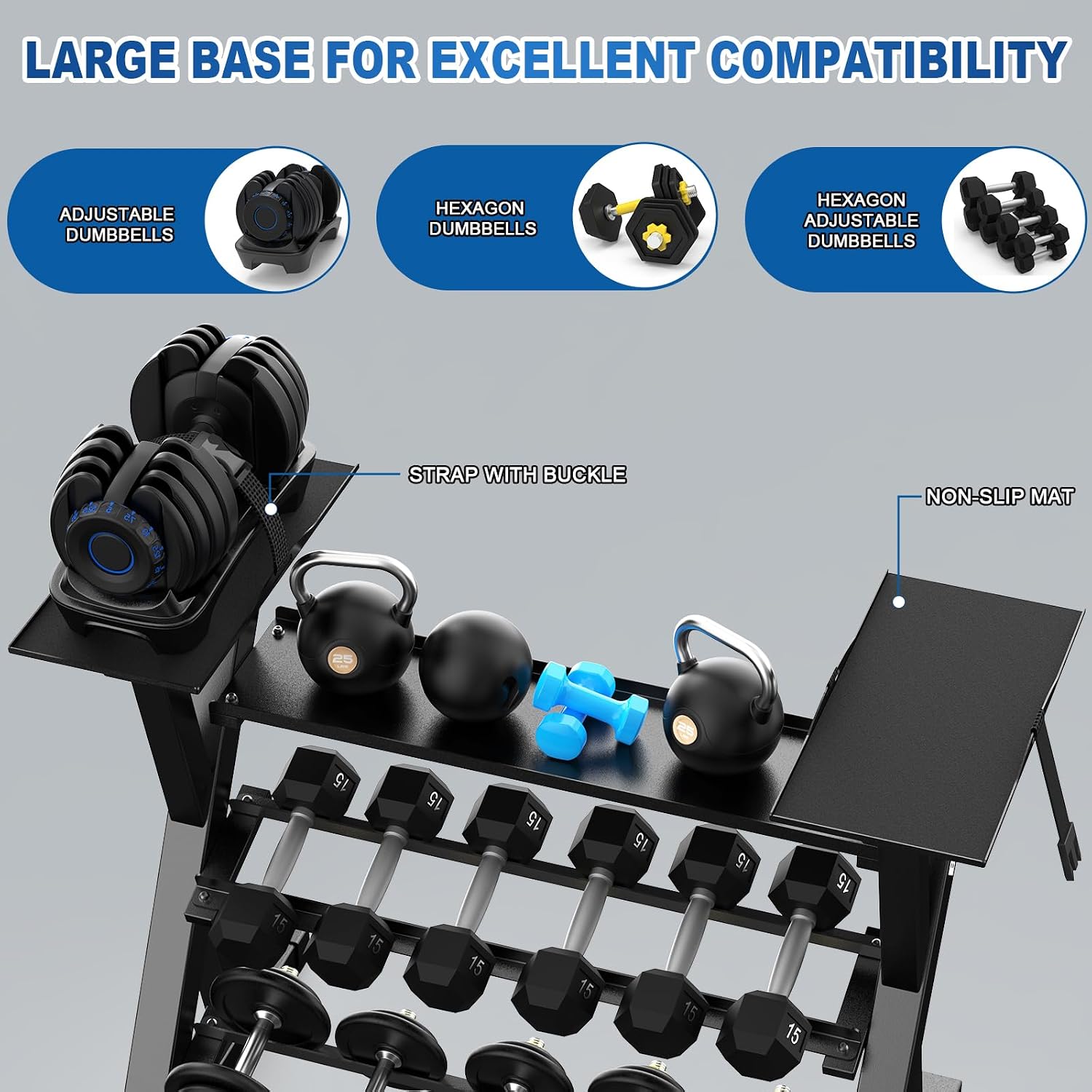 BEKING 3 Tier Dumbbell Rack,1000LB Capacity Weight Storage Rack for Home Gym Fitness,Multifunctional Free Weight Organizer Stand for Dumbbells, Kettlebells,Compact Design Save Floor Space