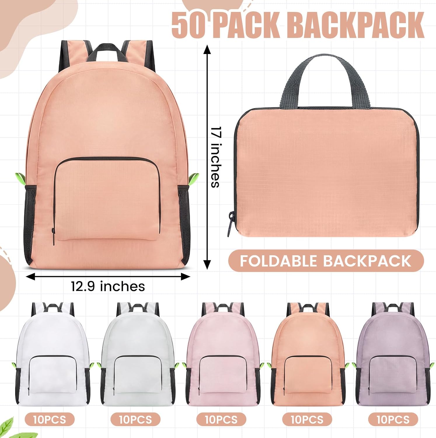 Eccliy 50 Pack Backpacks Bulk 17 Inches Back Pack Basic Backpack for Adult Lightweight Outdoor Travel Bookbags(5 Light Color)