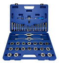 Drill America 41 Piece NC NF HSS Round Tap and Die Set (1/4-3/4) with 1-1/2 OD Round Dies and Handles