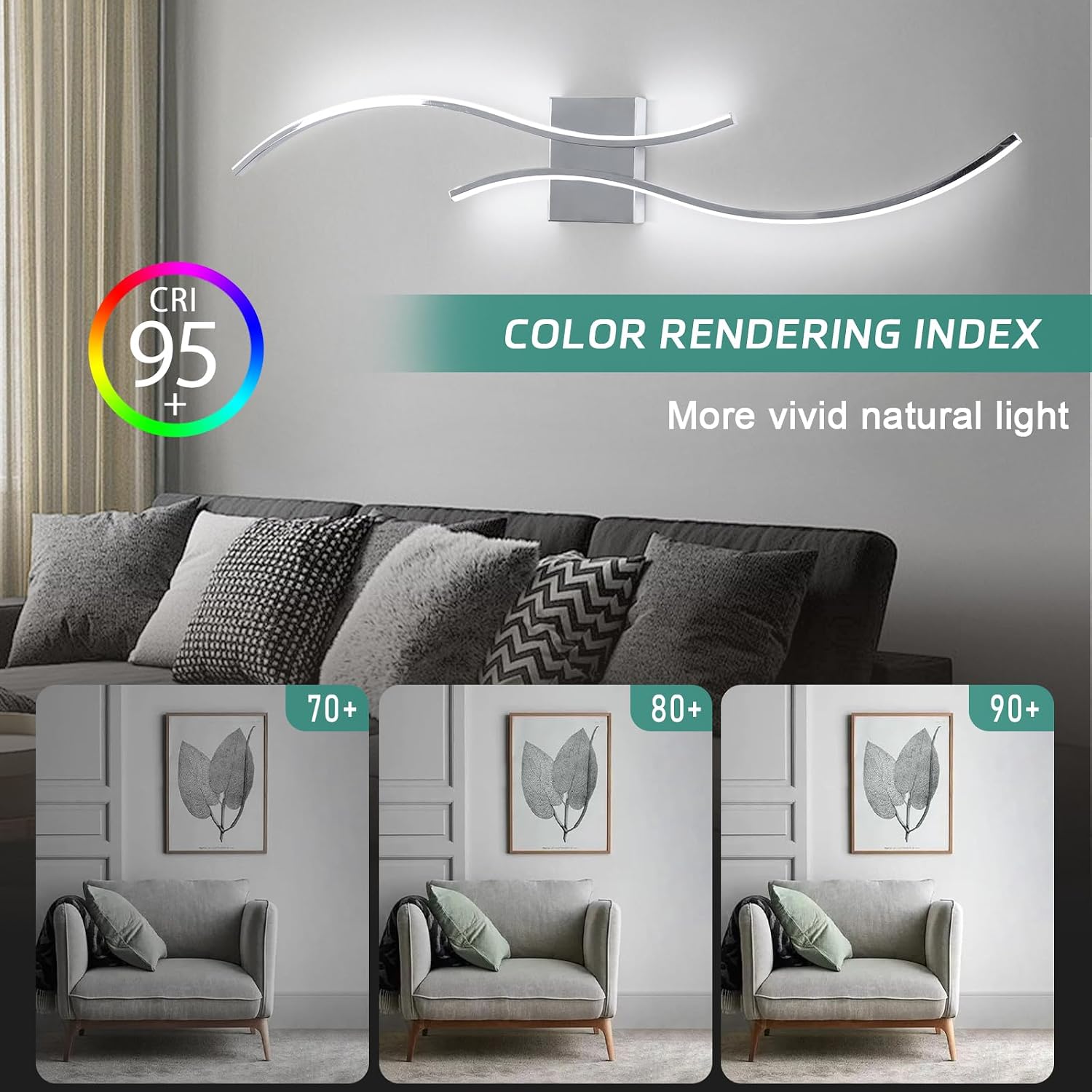 CANEOE Modern Led Wall Light, 39inch Chrome Indoor Led Wall Sconce Lighting, Bathroom Vanity Light Fixtures Over Mirror for Living Room Hallway Bedroom Bedside Wall Lamp (Chrome,6000K,2 Packs)