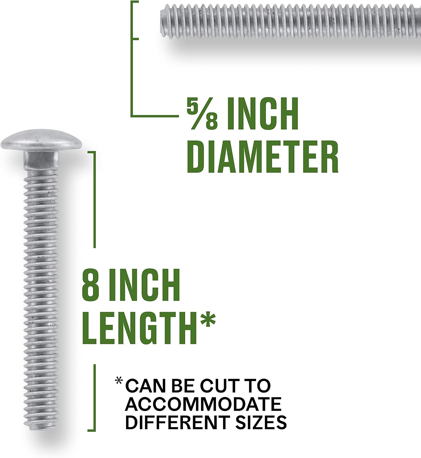Hillman Group Galvanized Carriage Bolt 5/8' x 16', 25 Count, Blunt Point, Alloy Steel, Self-Locking Round Head Fasteners, Wood and Metal, No Washer Needed, Rust-Resistant (812660)