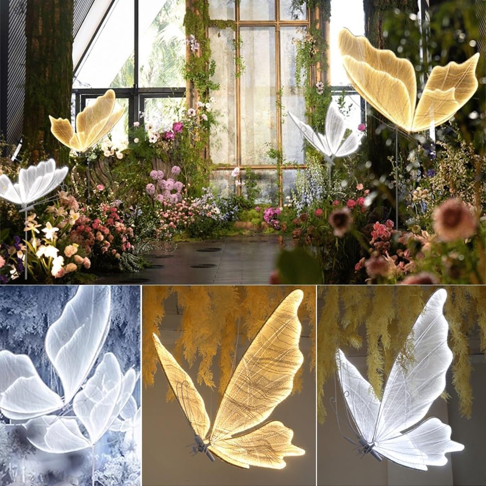Wedding Butterfly Led Lamp Set of 2, Hanging Butterfly Light Decor, Wedding Dance Floor Props, Butterfly Hanging Decor Props for Wedding Christmas Party(White Light,31.5IN/80CM)