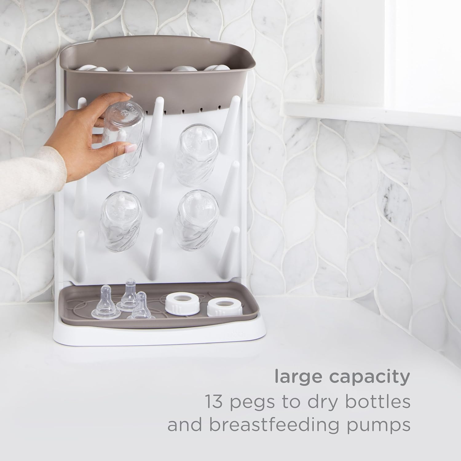 Ubbi Vertical Baby Bottle Drying Rack, Space Saving Countertop Drying Rack Baby Accessory, Taupe (Pack of 6)