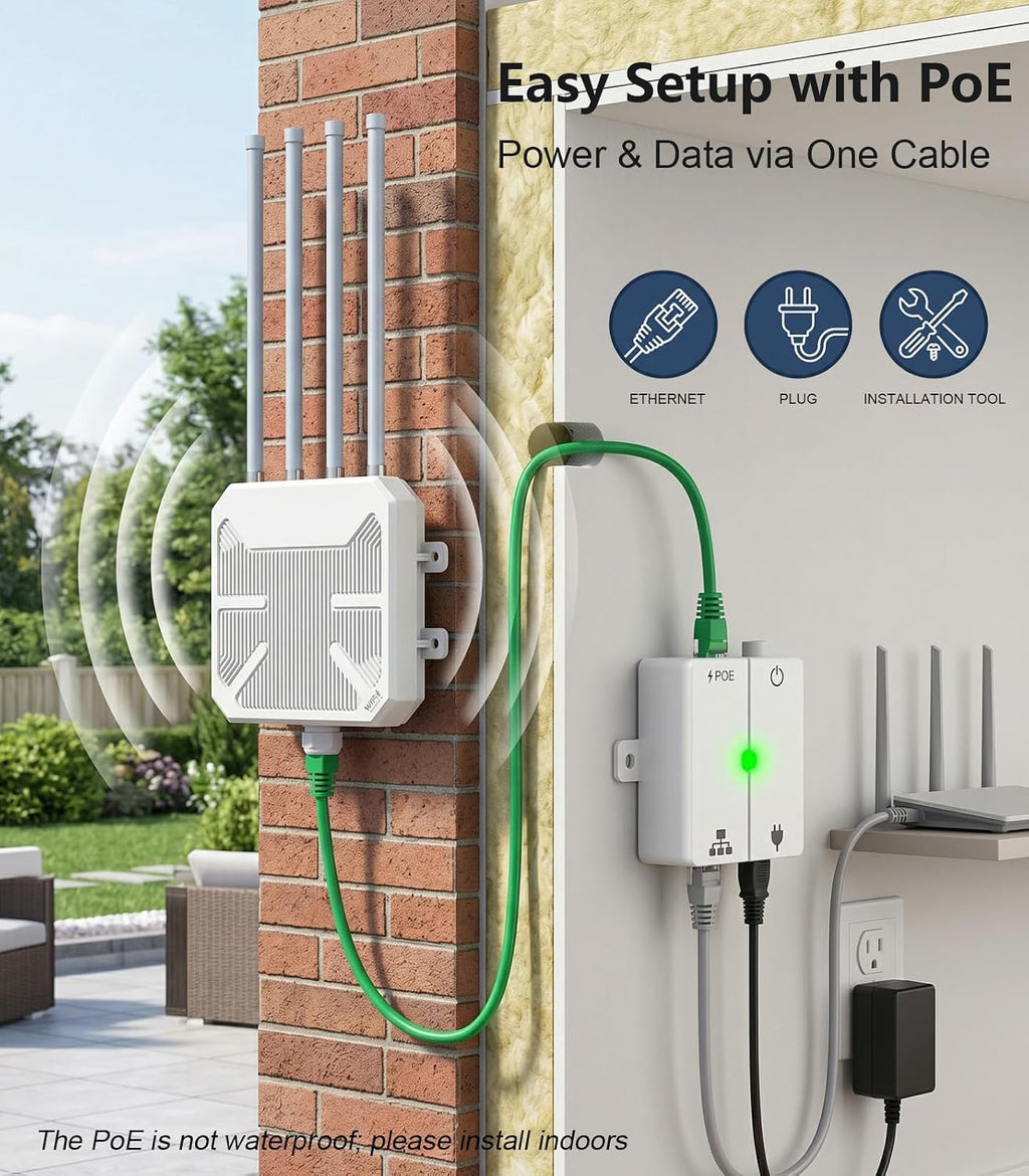 WAVLINK AX1800 Outdoor WiFi 6 Extender, Long-Range High-Power Outdoor Access Point with Engineered High-Gain Antennas, PoE, IP67 Weatherproof for Yard, Farm, RV & Garage.