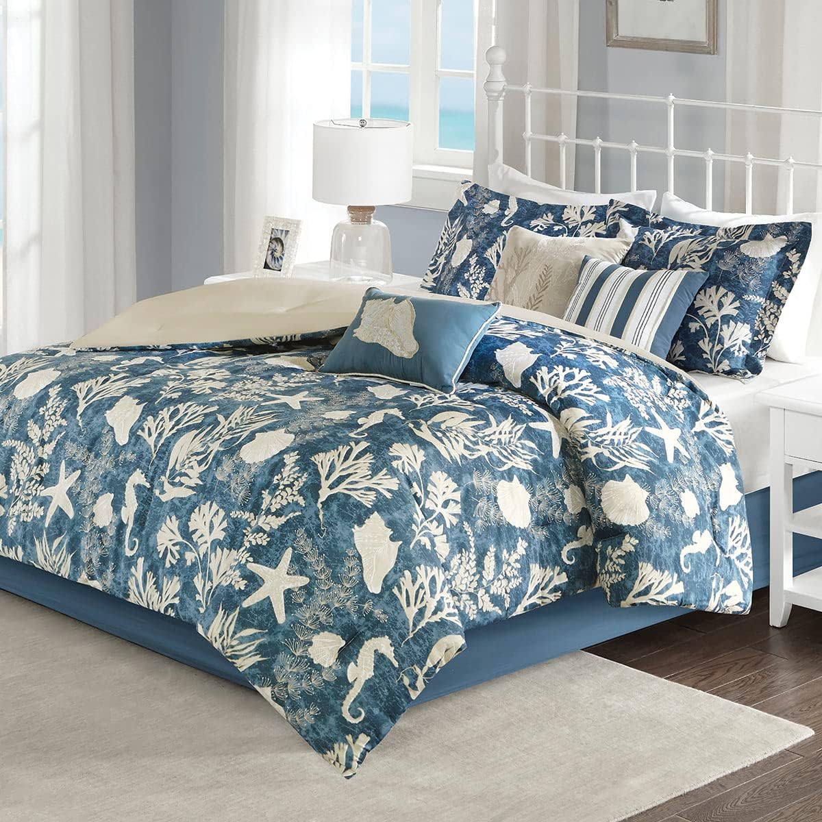 BLACK FOREST DECOR Indigo Reef Bed Set - Queen, Cotton, Quilt & 2 Shams, 60' W x 80' L x 15' H
