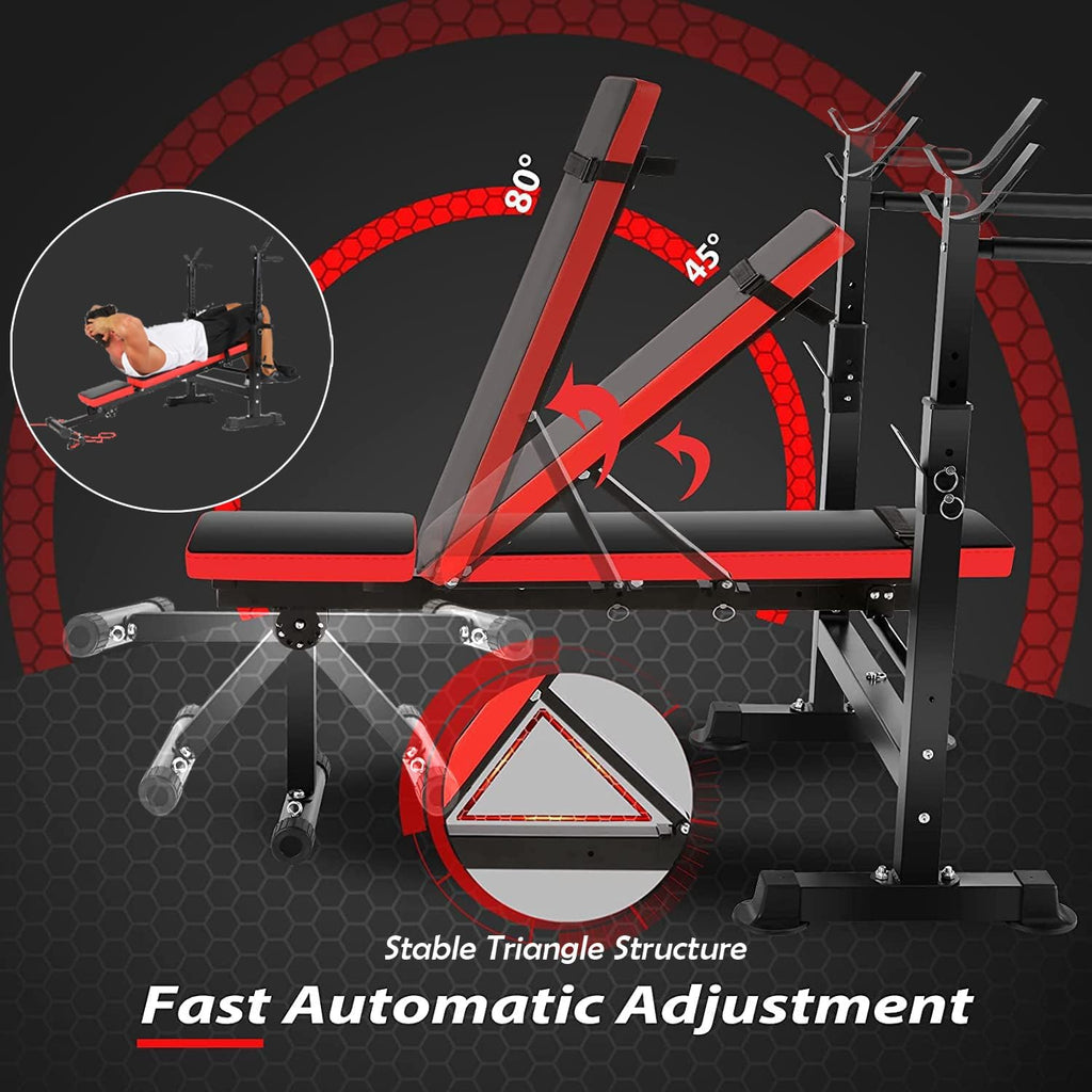 OPPSDECOR 600LBS 6 in 1 Weight Bench Set, Adjustable Bench Press Set and Squat Rack, Foldable Workout Benches for Home Gym, Incline Decline Flat Sit Up Strength Training Bench