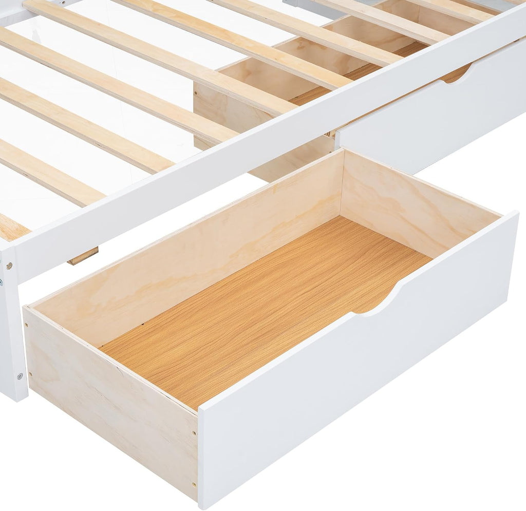 Modern Twin Size Daybed with 2 Storage Drawers, Multifunctional Solid Wood Sofa Bed Frame with Storage Cabinets, USB Portsand and Built-In Charging Station for Living Room,Guest Room (White-186J)