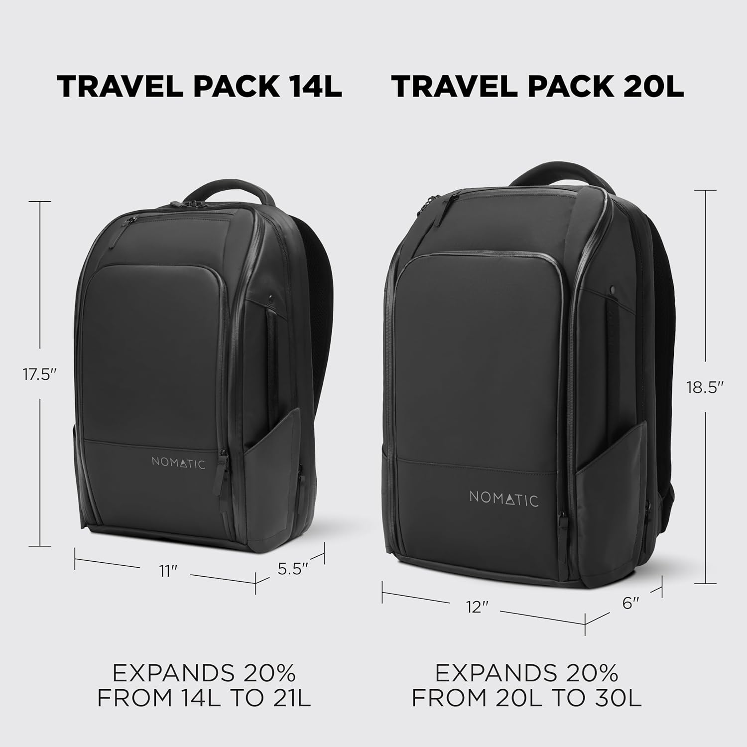 NOMATIC 20L Travel Pack - Mens Travel Backpack - Expandable to 30L - Water Resistant Daypack - TSA-Ready - Lightweight Business Traveling Backpack for Men - 16' Laptop Compartment