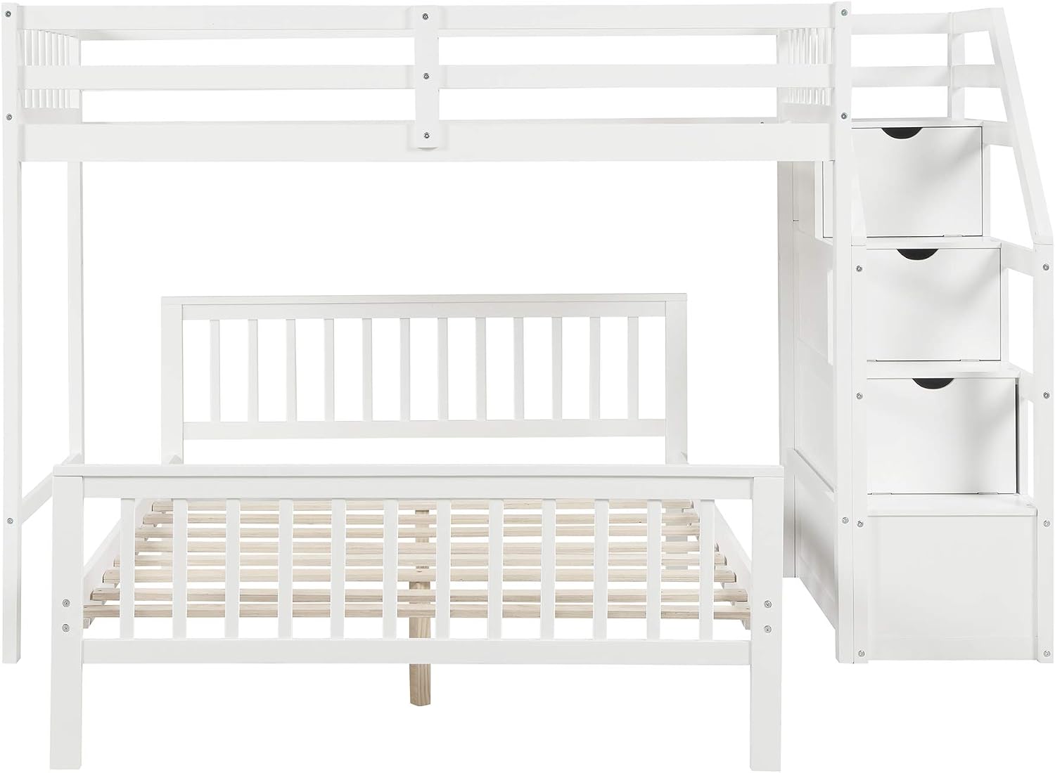Harper & Bright Designs Twin Over Full Loft Beds, Bunk Beds Twin Over Full with Stairway and Storage, Full-Length Guardrail, No Box Spring Needed (White, Twin over Full)