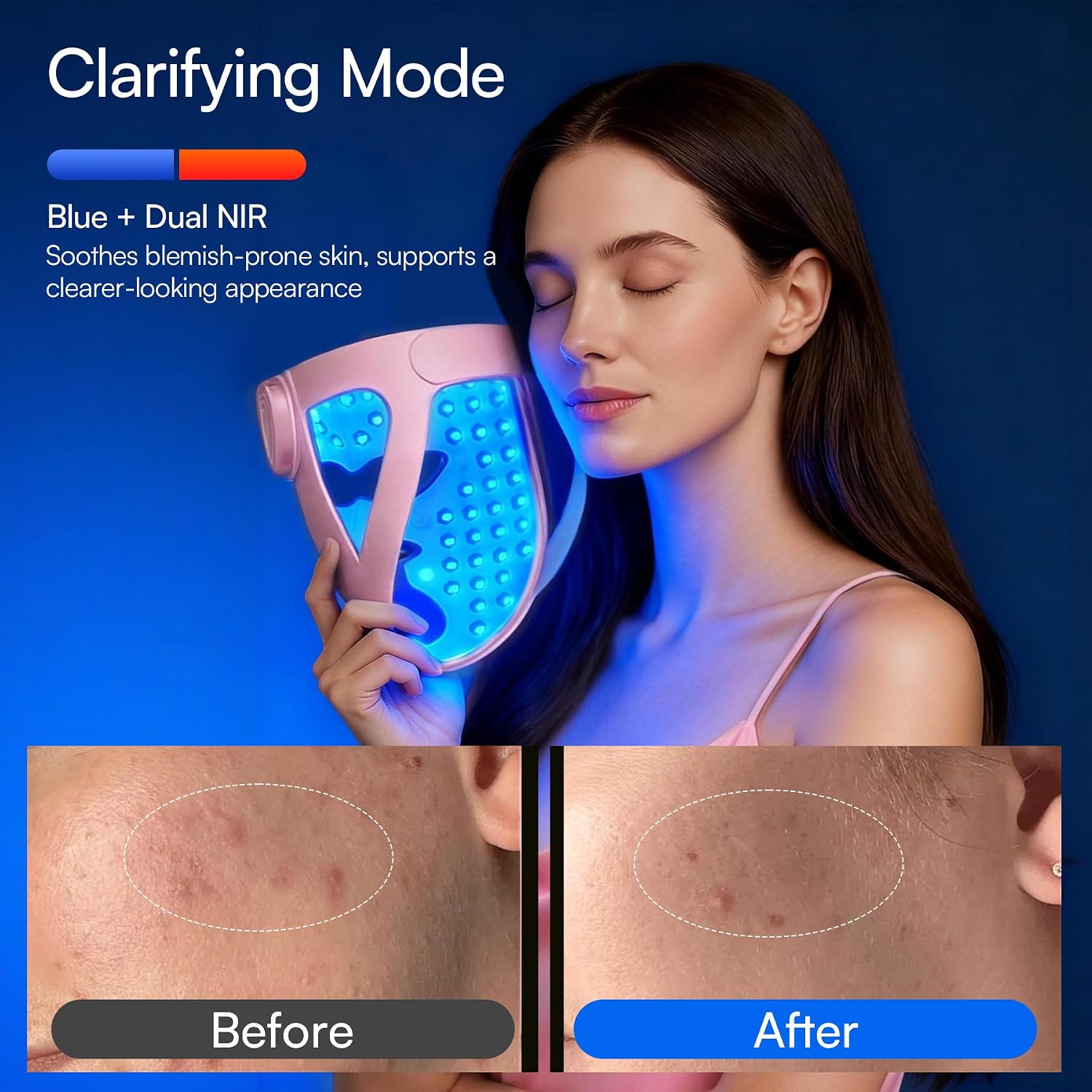 INIA Glow 4D Wireless Red Light Therapy Mask for face – Dual NIR, 320 LEDs, 4 Modes, Under-Eye Cooling, Cordless & Rechargeable LED Face Mask for Home & Travel, Skincare Gifts for Women Mom Wife, Pink