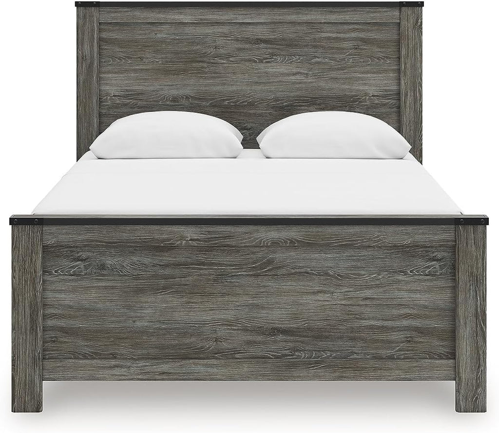 Signature Design by Ashley Frandern Industrial Panel Bed with Nailhead Accents, Foundation or Box Spring Needed, Queen, Gray
