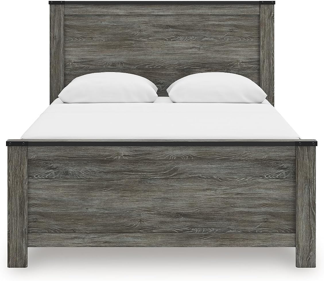 Signature Design by Ashley Frandern Industrial Panel Bed with Nailhead Accents, Foundation or Box Spring Needed, Queen, Gray