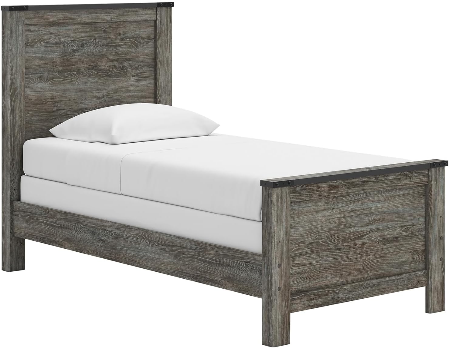 Signature Design by Ashley Frandern Industrial Panel Bed with Nailhead Accents, Foundation or Box Spring Needed, Twin, Gray