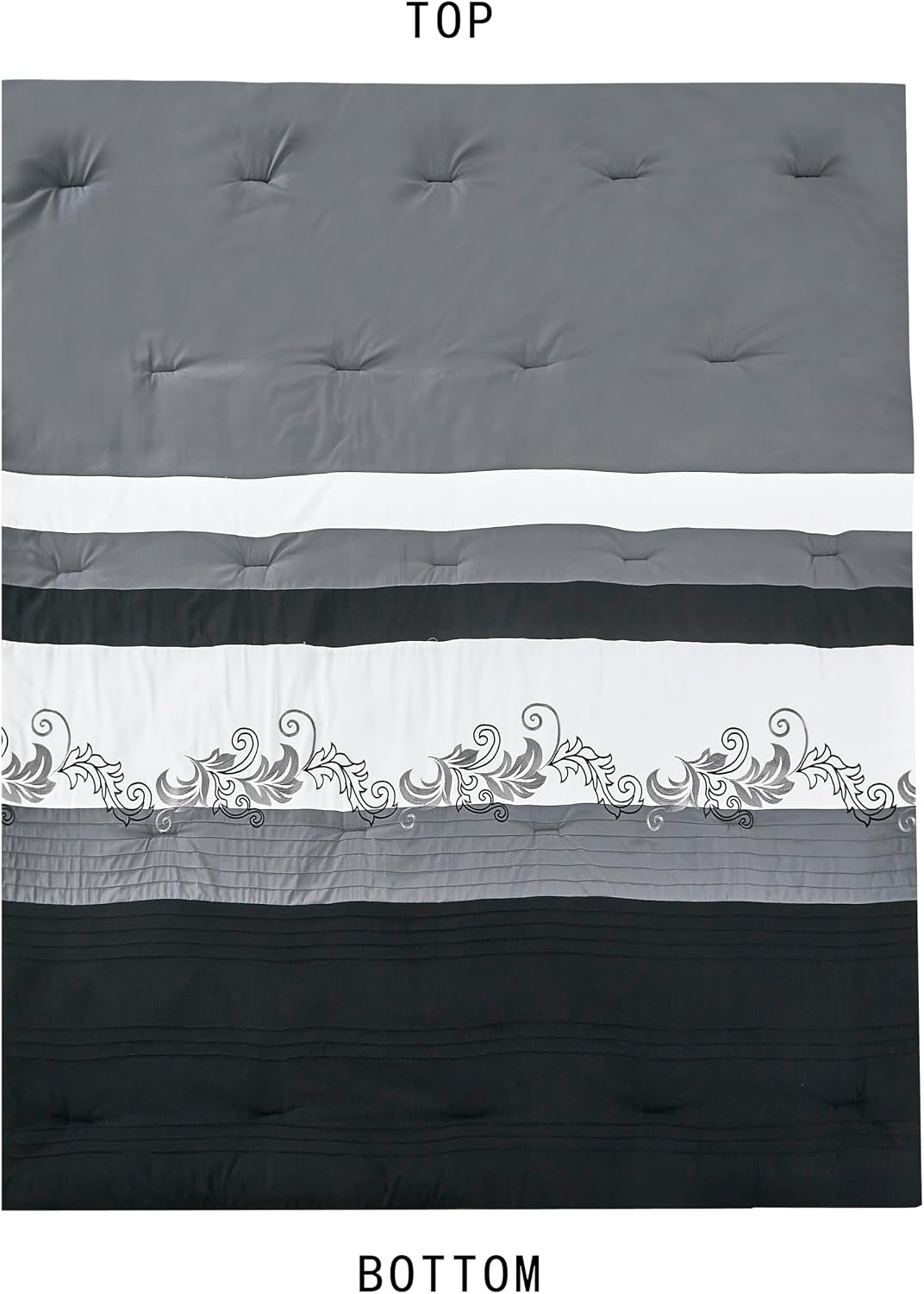 Chezmoi Collection Napa 7-Piece Luxury Leaves Scroll Embroidery Bedding Comforter Set (California King, Black/Gray/White)