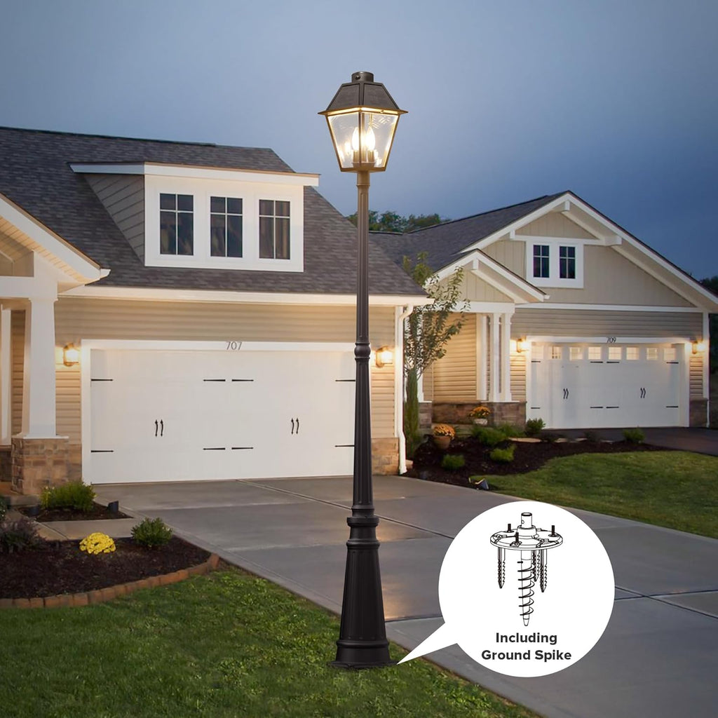LUTEC Outdoor Solar Lamp Post Light with Motion Sensor, Dusk to Dawn Waterproof Pole Light with Three Modes, Exterior Vintage Black Solar Powered Street Light Fixtures for Garden, Patio, Pathway, Yard