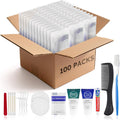 Toiletry Kits Travel Essentials Disposable Hygiene in Bulk, Trial Size Toiletries Supplies Individually Wrapped Traveling Personal Care Items, for Camping, Hotel, Homeless, Charity, 8-in-1 (100-Pack)
