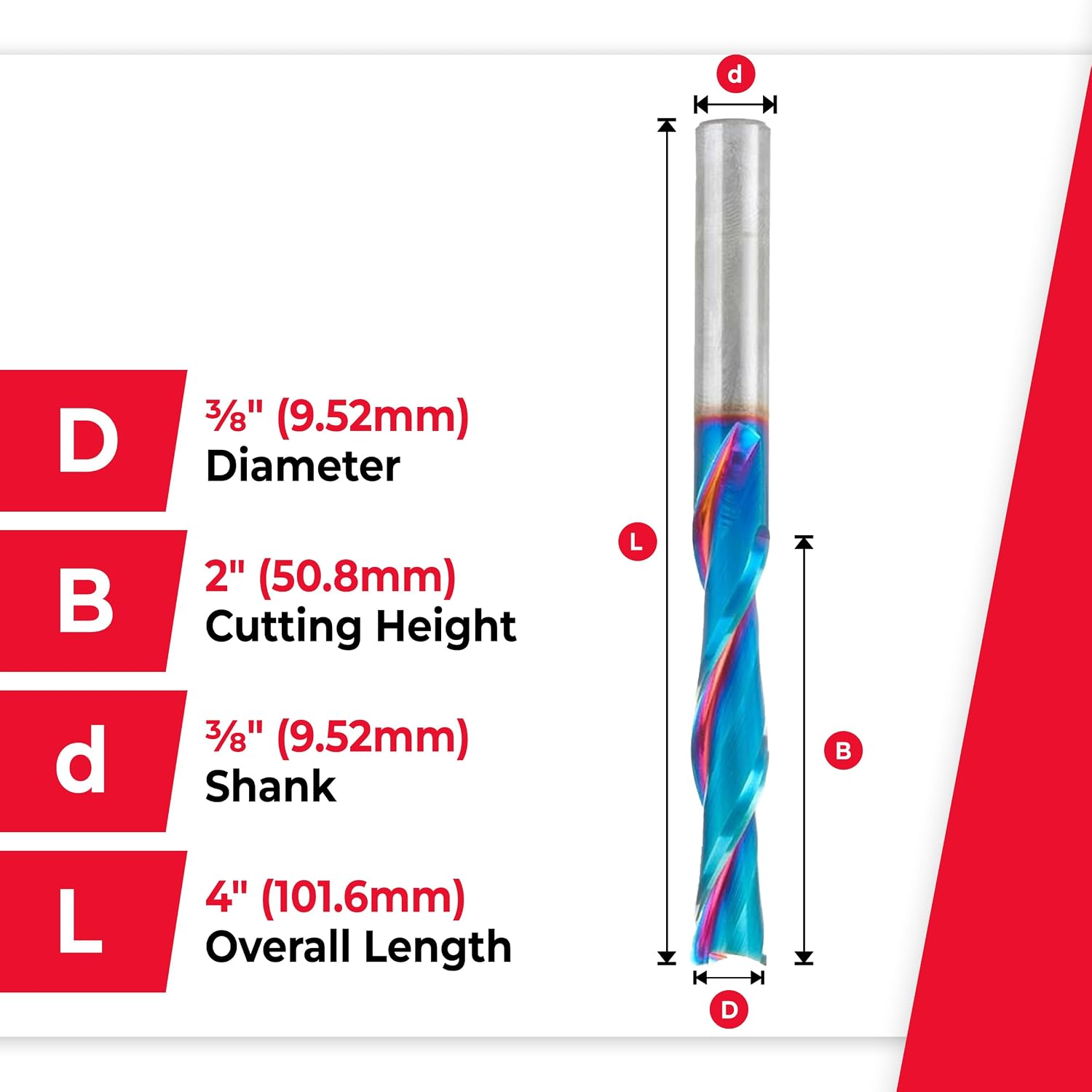 Amana Tool 46449-K SC Spektra Extreme Tool Life Coated Spiral Plunge 3/8 Dia x 2 CH x 3/8 SHK 4 Inch Long Down-Cut Router Bit