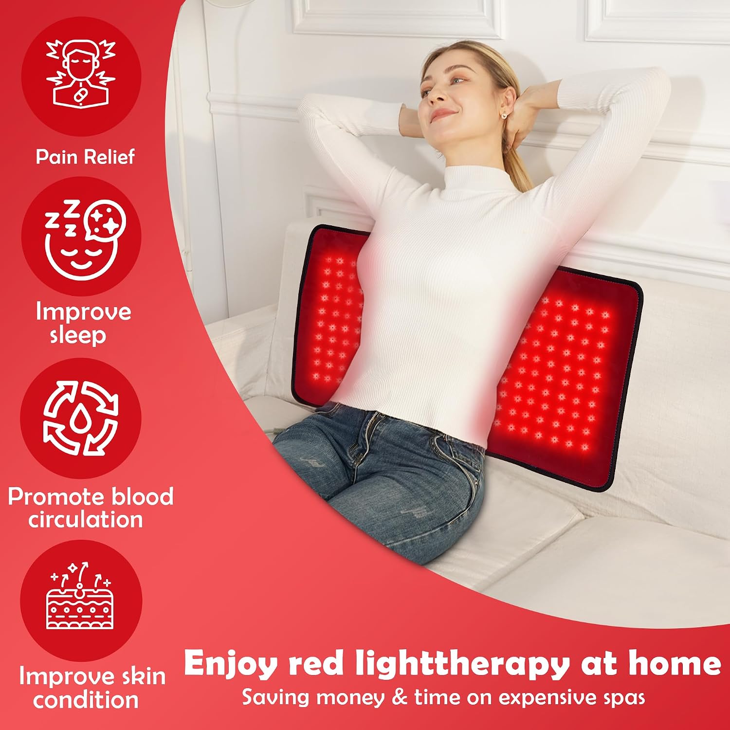 UTK 23' x 12' Large Red & Blue Light Therapy Pad for Body, 470nm 660nm 850nm Near Infrared Light Therapy Wrap for Back Shoulder Knee Muscle Joint, 210 pcs 3 in 1 LEDs, Adjustable Timer & Intensity