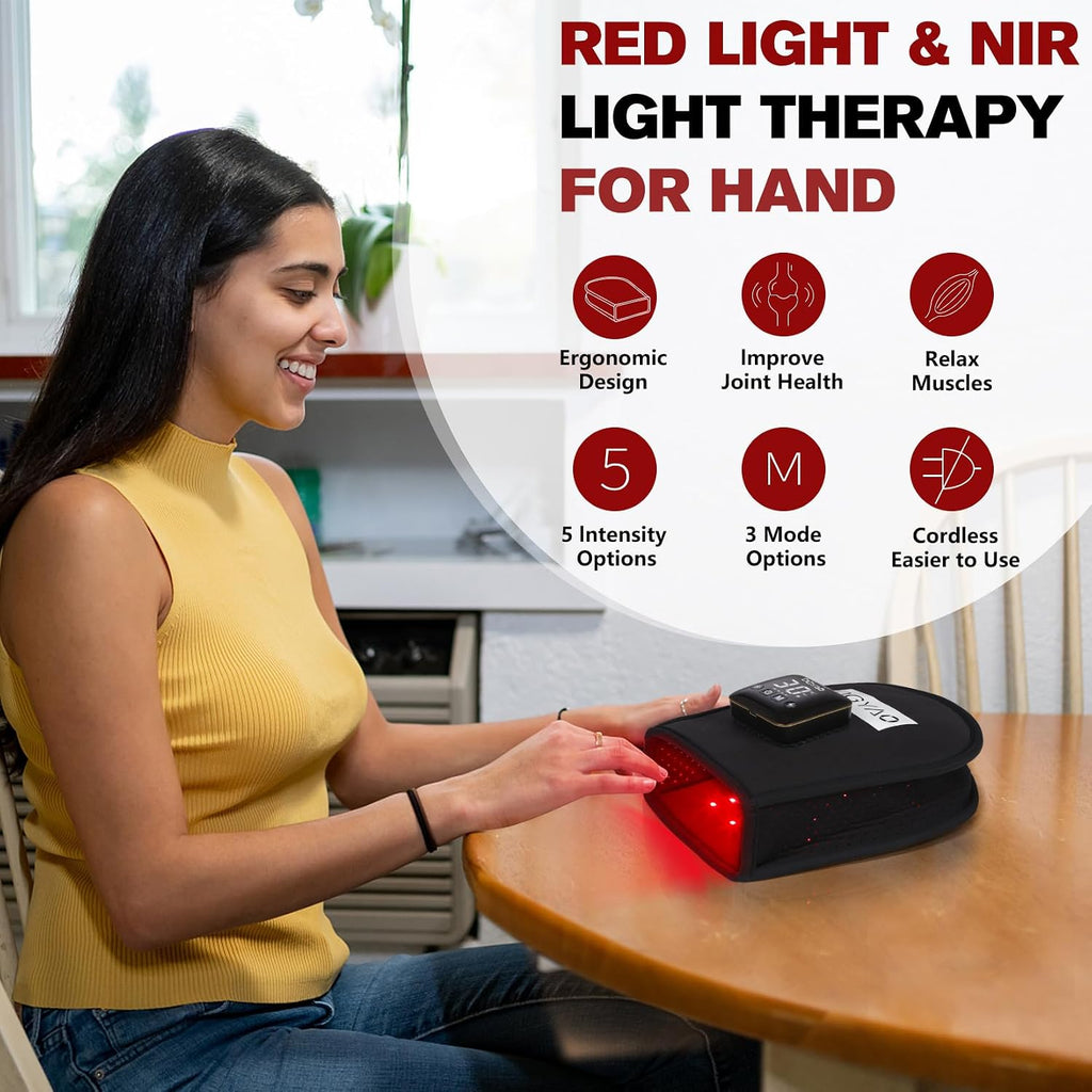 DGXINJUN Cordless Red Light Therapy for Hand Fingers Palm Pain Relief Led Portable Wireless Near Infrared Light Therapy Devices Wearable Rechargeable with 4000mAh Battery
