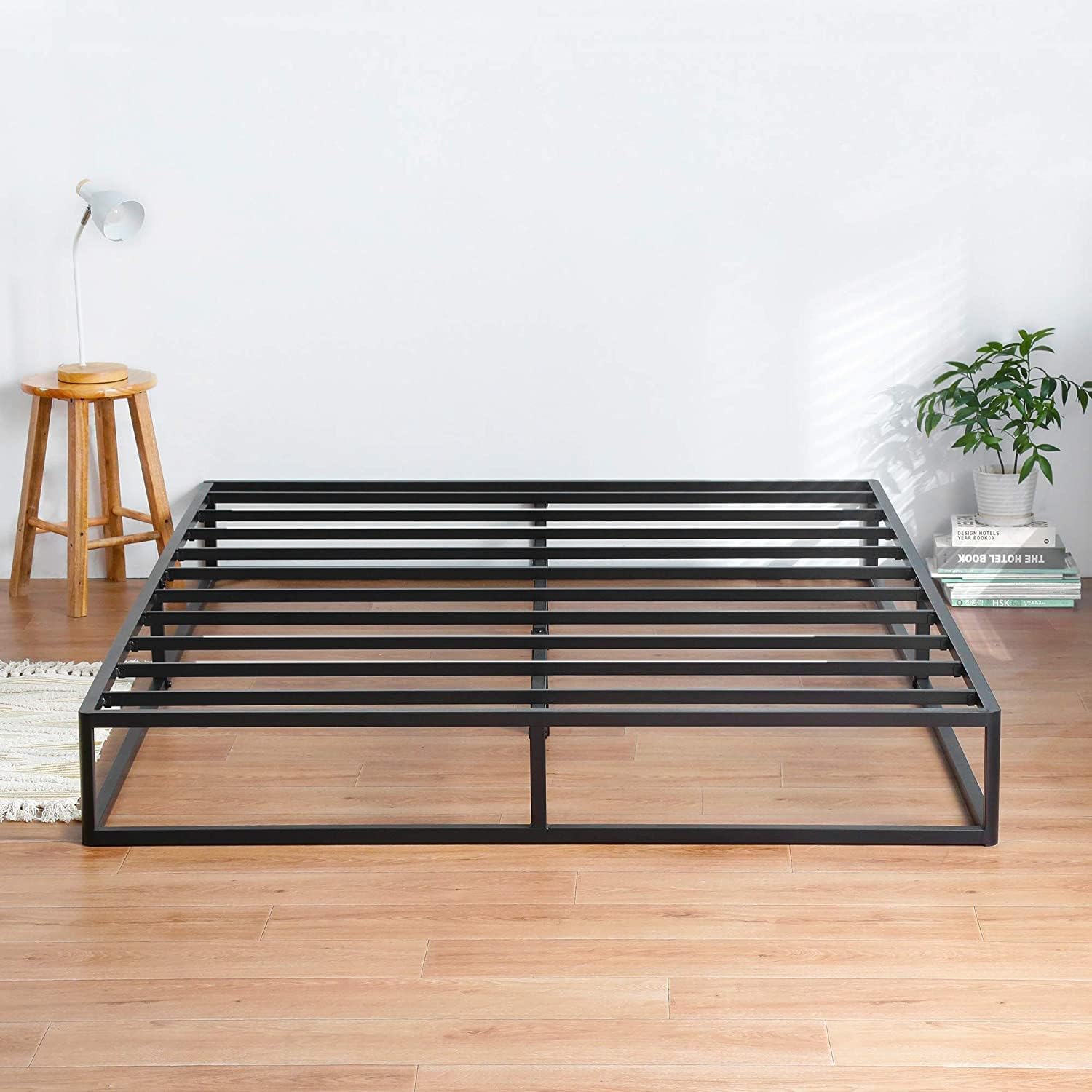 PrimaSleep 9 Inch Modern Metal Platform Bed Frame, Steel Slat Anti-Slip Support, Steel Mattress Foundation, No Box Spring Needed, Black, Full Size