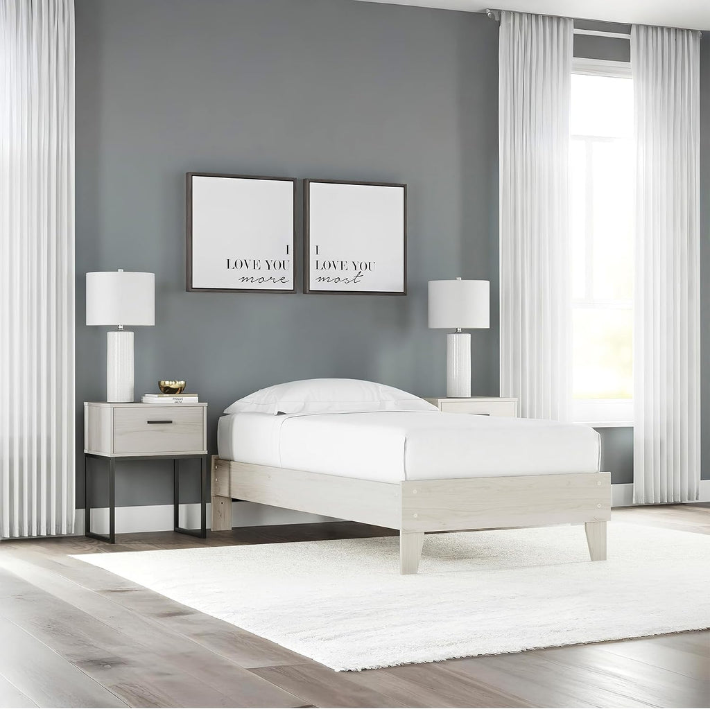 Signature Design by Ashley Socalle Casual Farmhouse Platform Bed Frame, Twin, Natural Beige