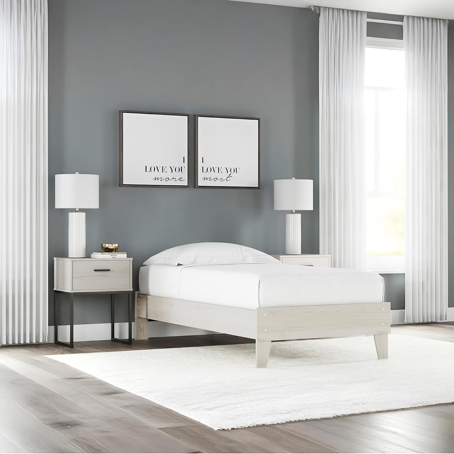 Signature Design by Ashley Socalle Casual Farmhouse Platform Bed Frame, Twin, Natural Beige