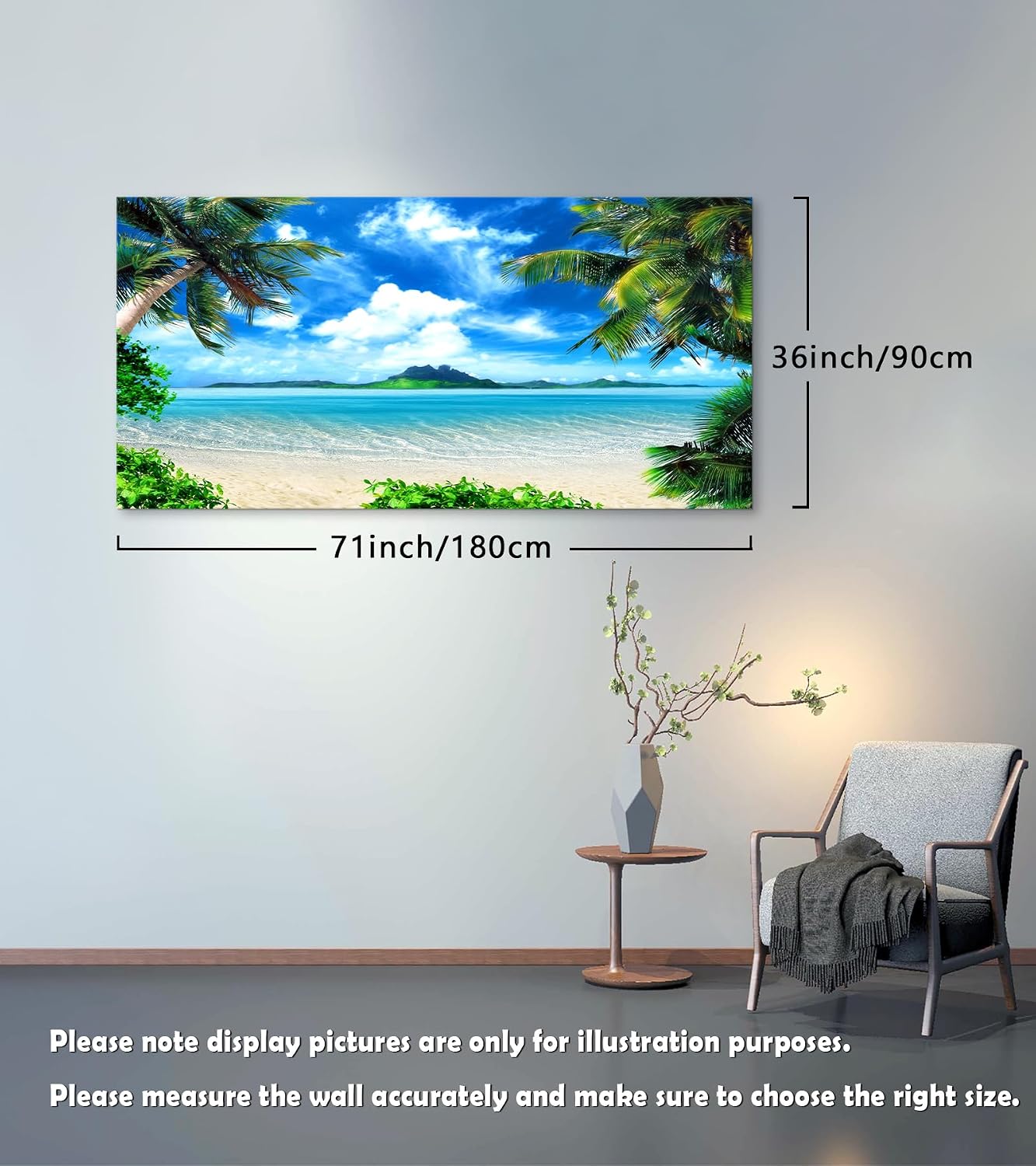 DZL Art S72798 Canvas Wall Art Ocean Waves Coconut Trees on Sands Beach Seascape Scenery Painting Nature Picture for Bedroom Home Office Wall Decor