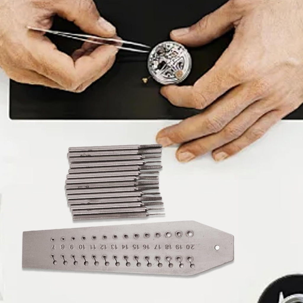 Watch Repair Tools | Clock Repair Kit | Mechanical Watch Repair | Portable Repair Watch Tool | Machine Tap Set | 14 Taps 1 Screw Plate Tap and Die Set Screw Extractor for Clocks and Watches Tapping