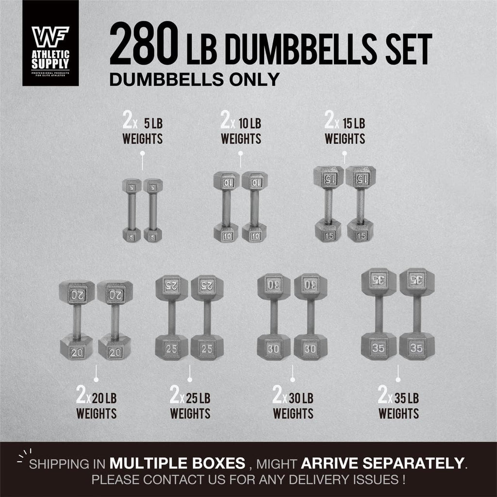 WF Athletic Supply Cast Iron Dumbbell Set, Solid Hexagon Grey Dumbbell Set, Strength Training Free Weights for Women & Men