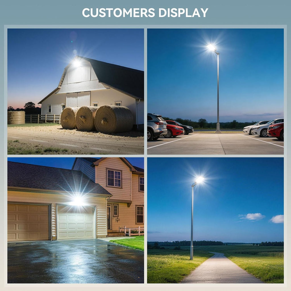 VOOJOY 8000W Solar Street Lights Outdoor Waterproof, Dusk to Dawn Solar Lights Outdoor with Motion Sensor and Remote Control for Yard, Parking Lot, Garage, Street, 4 Pack