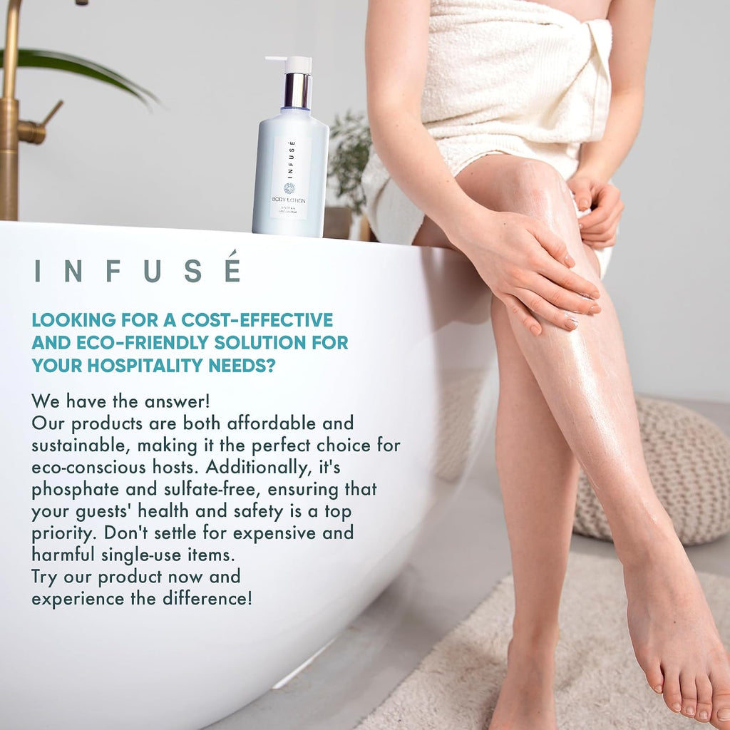 1-Shoppe Infuse 48 Piece Ecobox All-In-Kit | White Tea and Coconut Soap | 12 Shampoo, 12 Conditioner, 12 Body Wash and 12 Lotion | 10.14 oz Hotel Soaps and Toiletries Bulk | Personal Care Products
