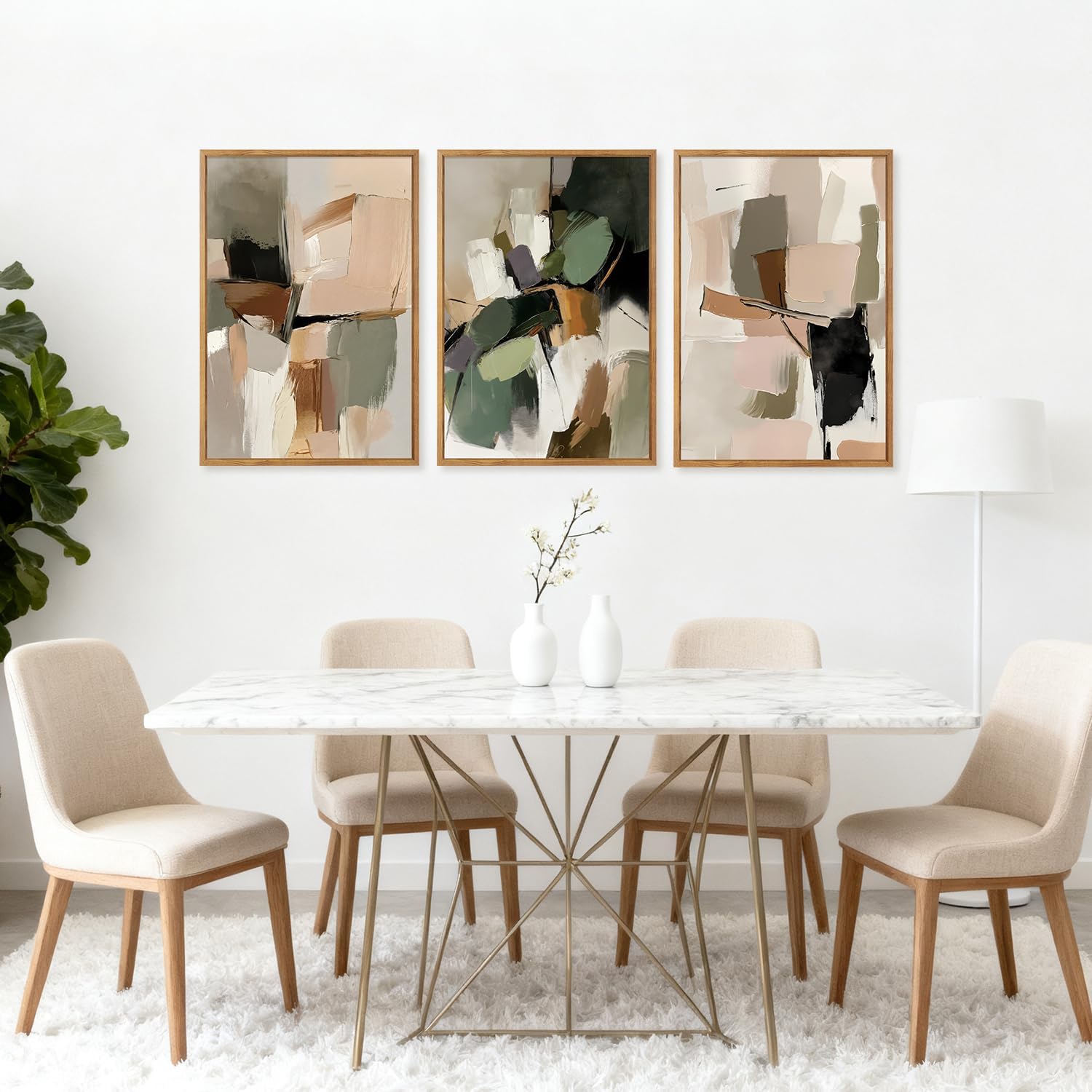CHDITB Modern Abstract Framed Canvas Wall Art Set, Minimalist Wall Decor, Neutral Pastel Illustration Artwork Vintage Aesthetics Painting, Large 3 Piece Art Prints for Living Room, Bedroom 24'x36'x3