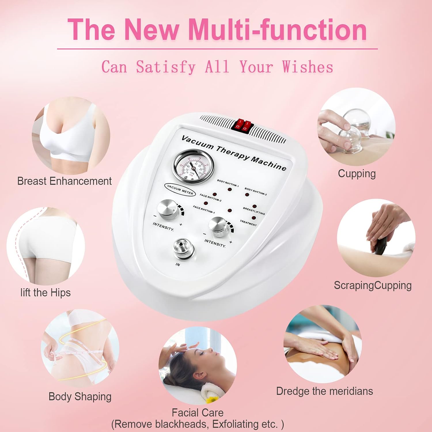 Beauty Star Vacuum Therapy Cupping Machine, Multifunctional Body, Back, Face Massage Care Machine Adjustable Suction (0-70 cmHg) with 30 Cups and 3 Gua Sha Pumps (Max Cups 1200ML)