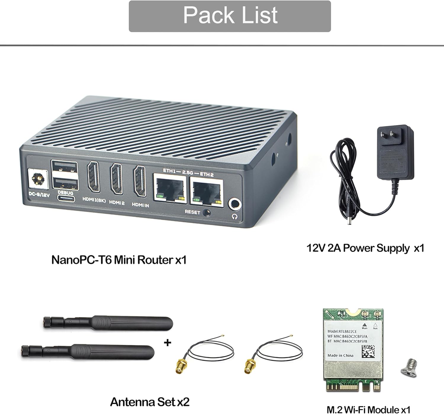 NanoPC-T6 Computer Mini WiFi Router, Office Home Smart IoT Gateway, Wireless Dual Band Router, Rockchip RK3588 CPU 6Tops NPU, 2X 2.5Gbe Ethernet Port, Support M.2 NVMe SSD Module (4+64GB Bundle)