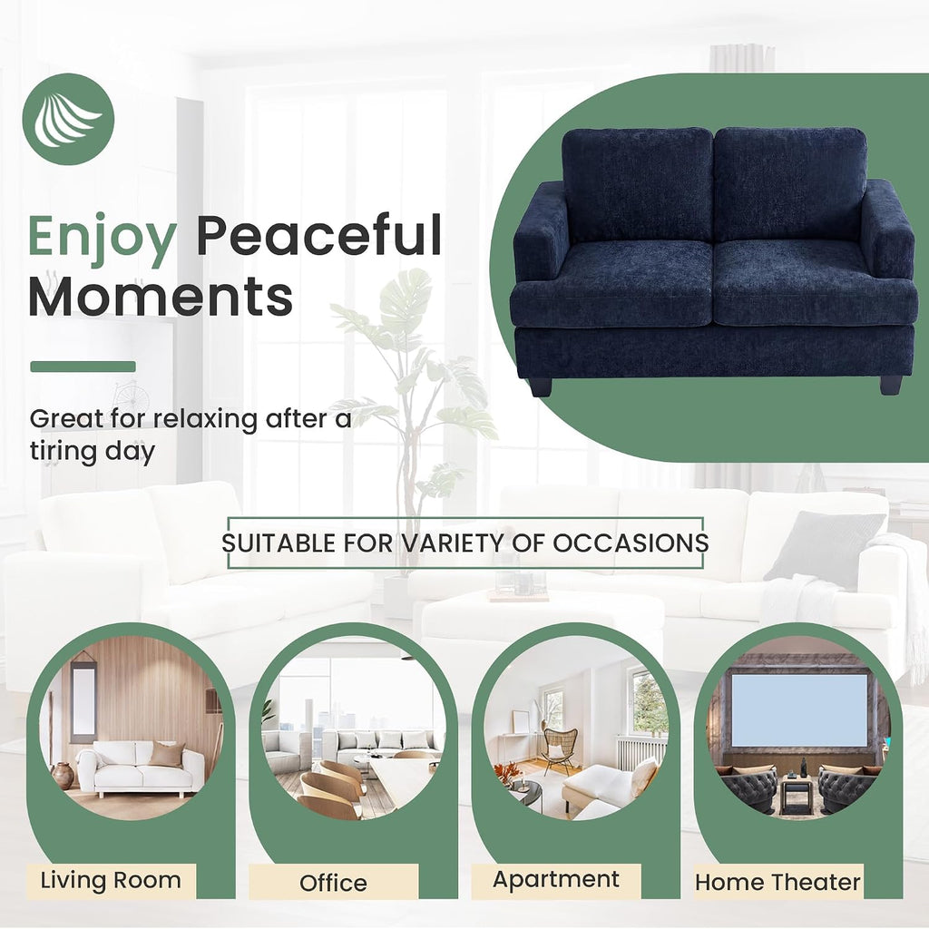 Fiona's magic 7 Seats Couch Set, 3 Piece Set Comfy Couch, 2 Loveseat & 3 Seater Sofa with Deep Seats for Living Room, Modern Sleeper Sofa, Navy Chenille