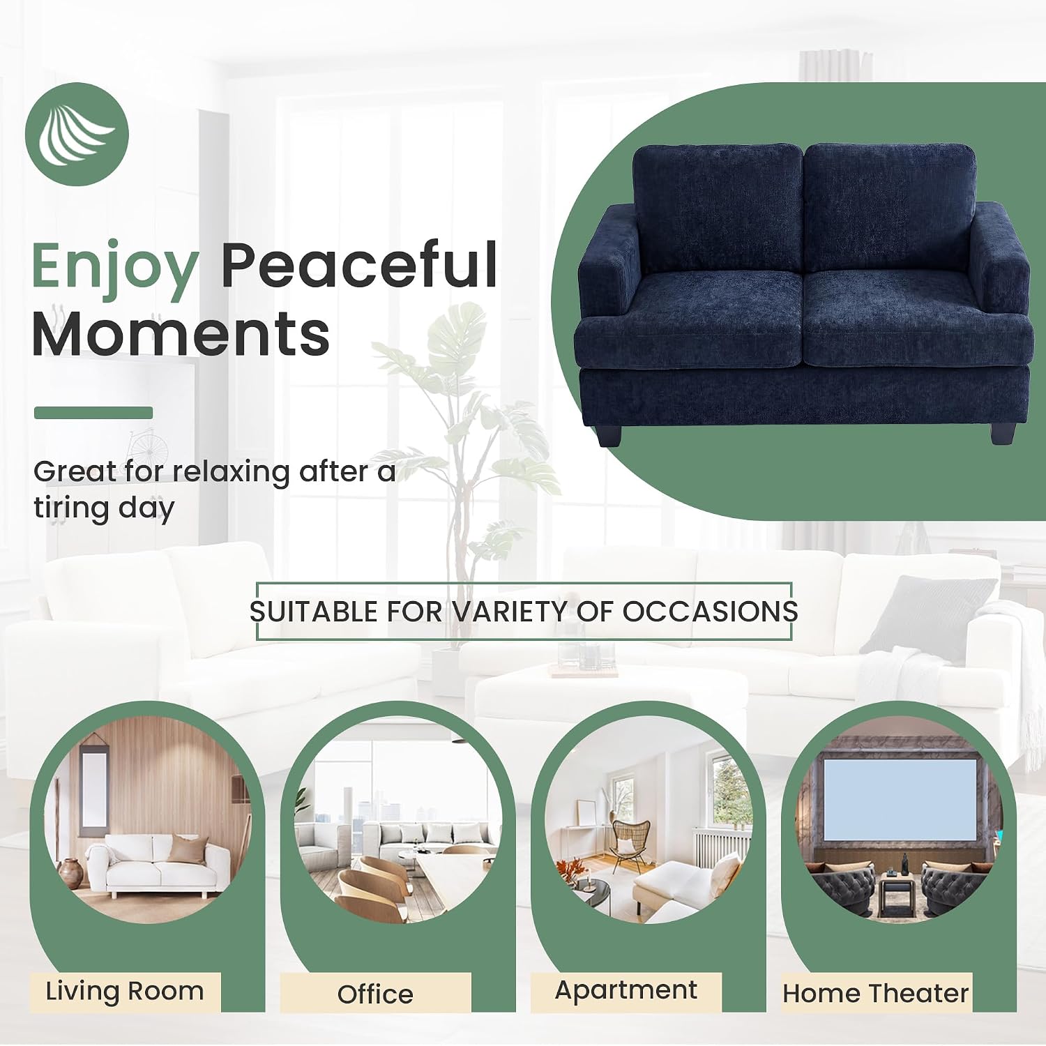 Fiona's magic 7 Seats Couch Set, 3 Piece Set Comfy Couch, 2 Loveseat & 3 Seater Sofa with Deep Seats for Living Room, Modern Sleeper Sofa, Navy Chenille