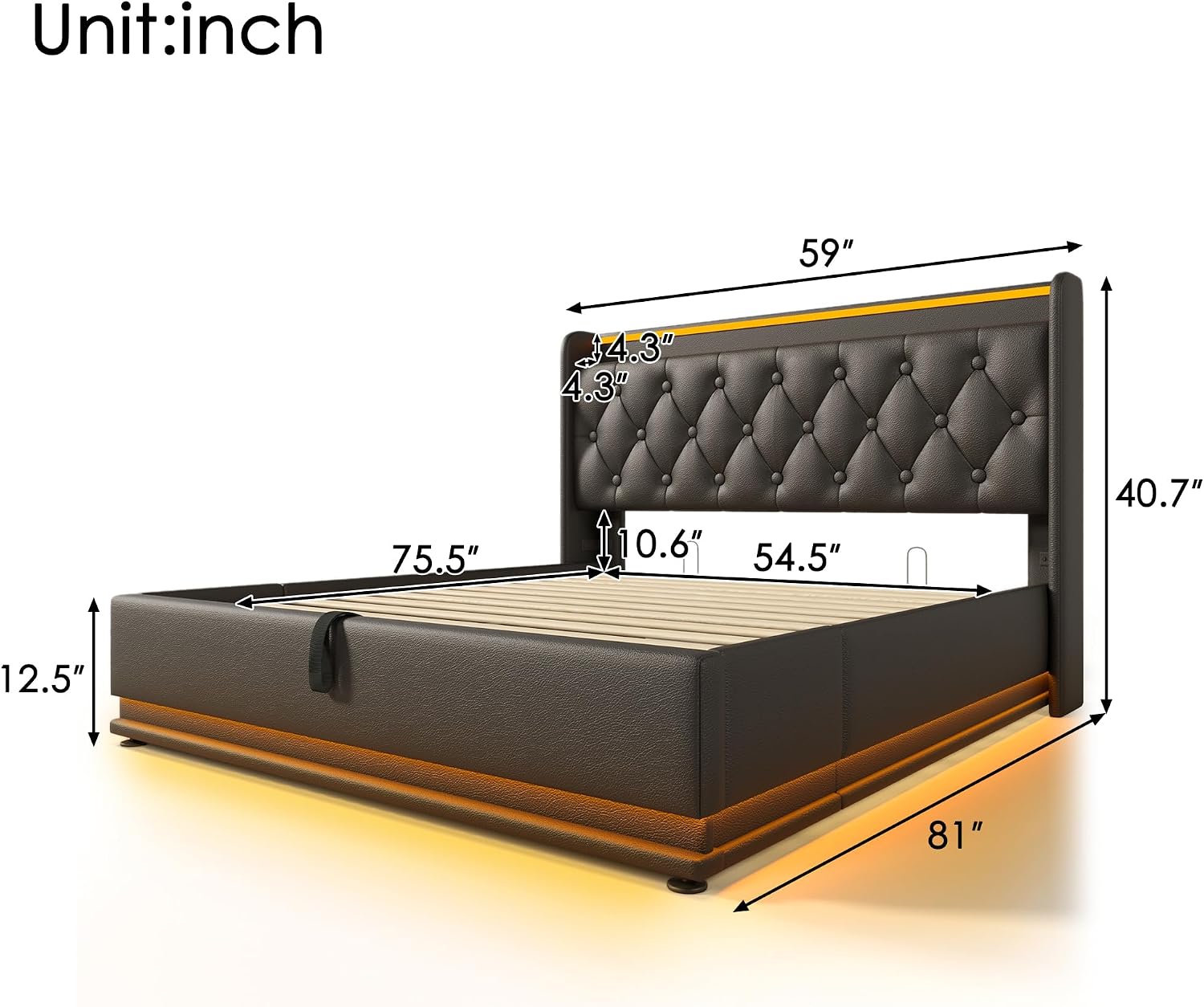 Twin Size Upholstered Bed Frame with 360° LED Lights, Hydraulic Storage, USB Charging, Modern Platform Bed with Headboard, Remote App Control for Teen, Guest Room, Small Space (Black + Full)