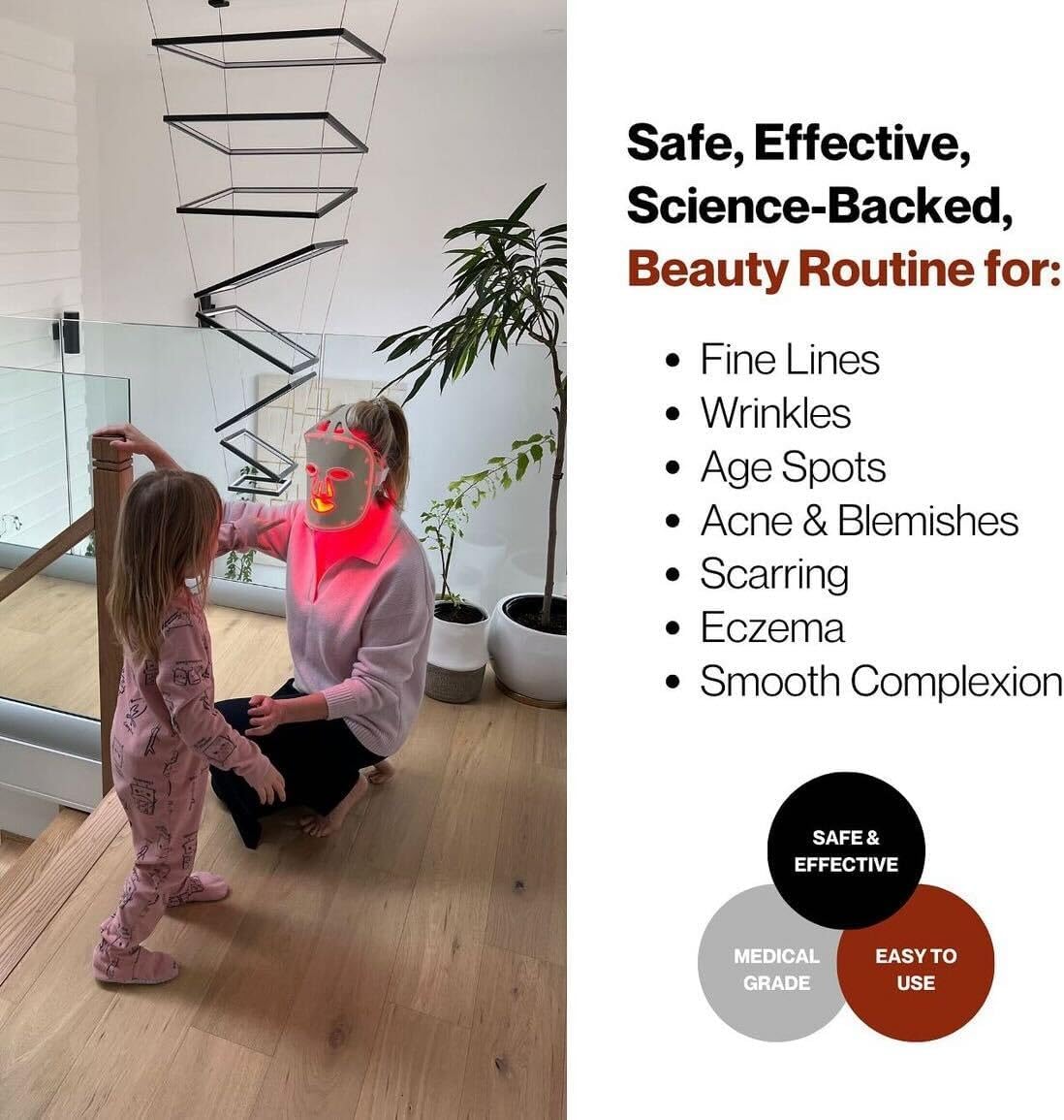 Fringe Red Face Mask, Both Red 660nm and Infrared 850nm for Rejuvenation & Blue 415nm for Blemishes, Beauty Mask, for Fine Lines and Wrinkles, 234 LED Lights