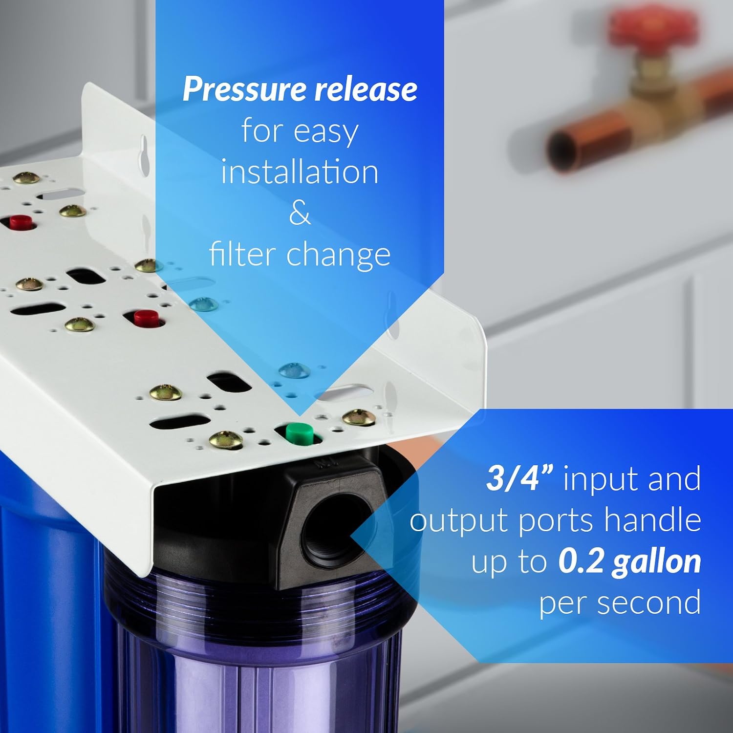 iSpring Whole House Water Filter System, Highly Reduces up to 99% Chlorine, Sediment, Taste, Odor, 3-Stage Water Filtration System w/Clear 1st-Stage Housing, Model: WCB32C, 3/4' Inlet/Outlet