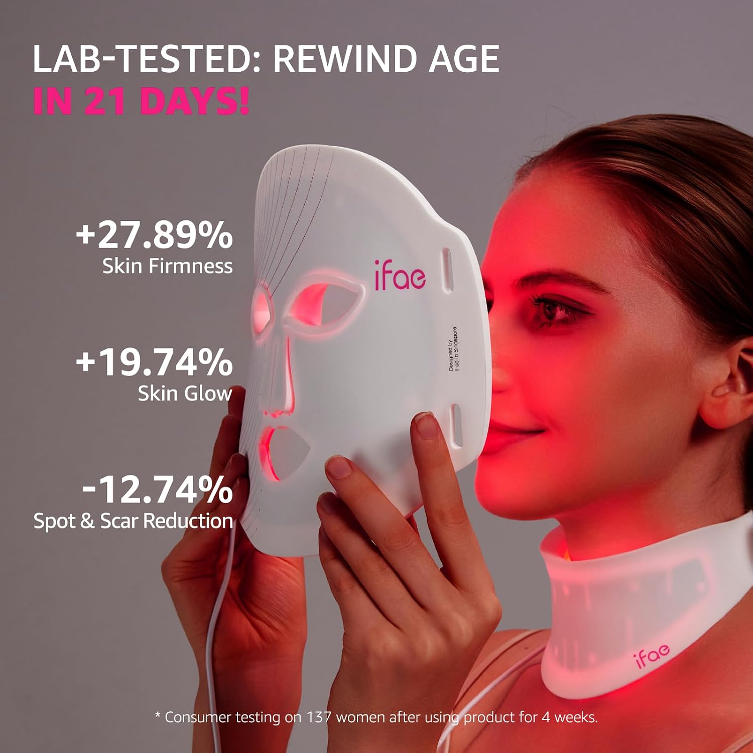 Red Light Therapy Mask for Face and Neck, 7 Colors with NIR Led Face Mask Light Therapy with Eye Protection and Remote, Rechargeable Ergonomic Design for True Anti-Aging Skincare at Home White