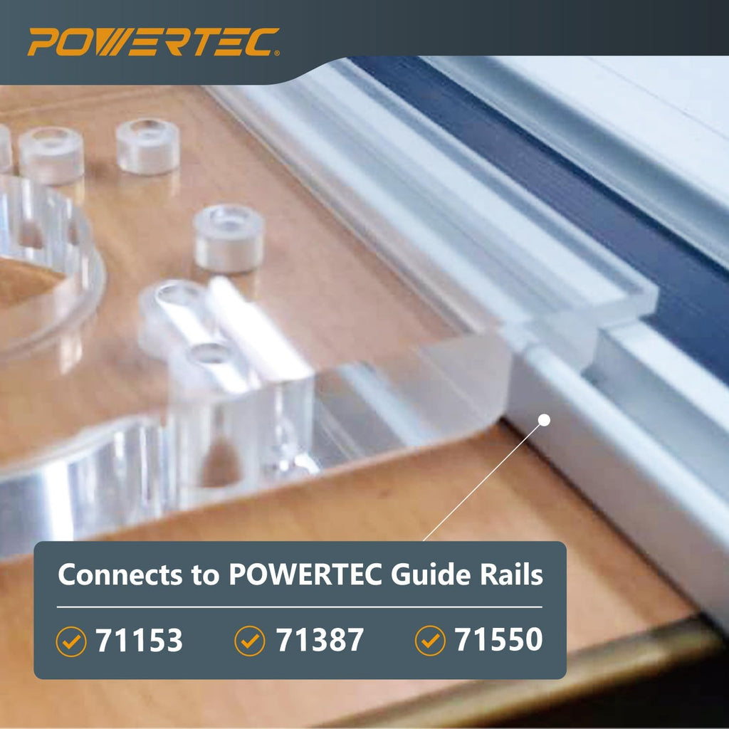 POWERTEC 72210 110' Track Saw Guide Rail Joining Set for Milwaukee Track Saws Includes 2x55 Guide Rails with Connectors, and Guide Rail Adapter for Fixed Base DeWalt, Makita & Milwaukee Trim Routers