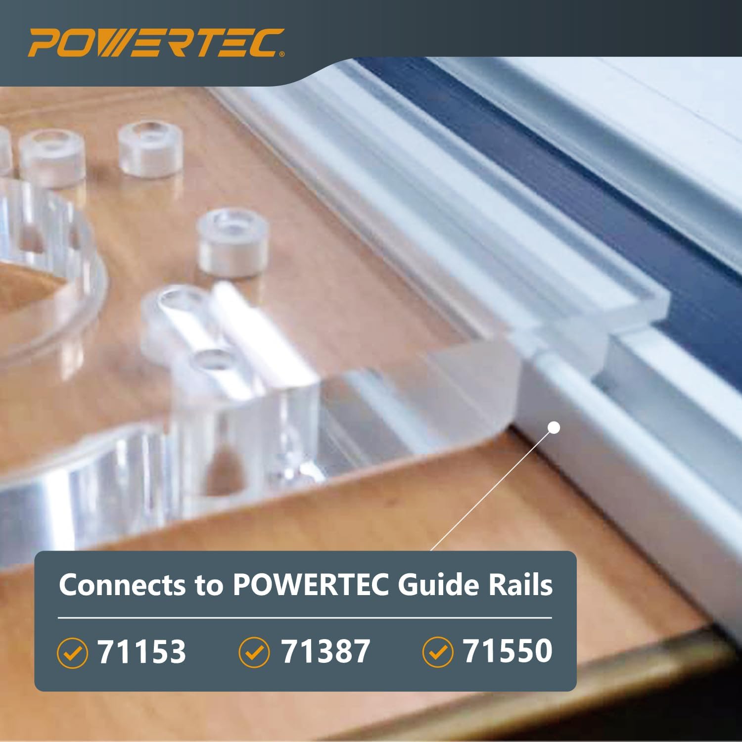 POWERTEC 72210 110' Track Saw Guide Rail Joining Set for Milwaukee Track Saws Includes 2x55 Guide Rails with Connectors, and Guide Rail Adapter for Fixed Base DeWalt, Makita & Milwaukee Trim Routers