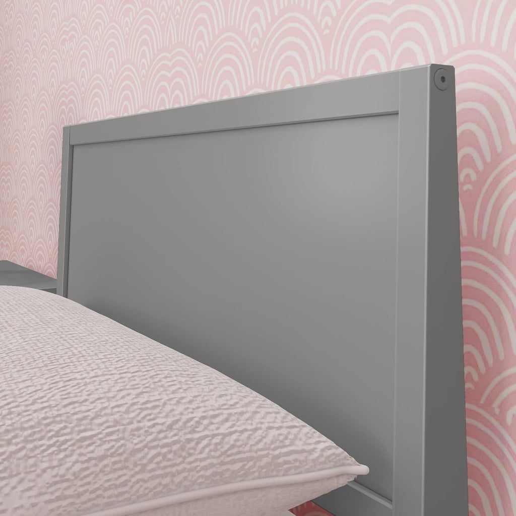 Max & Lily Twin Bed, Solid Wood Twin Bed Frame with Panel Headboard, Kids Twin Bed with Wood Slat Support, No Box Spring Needed, Grey