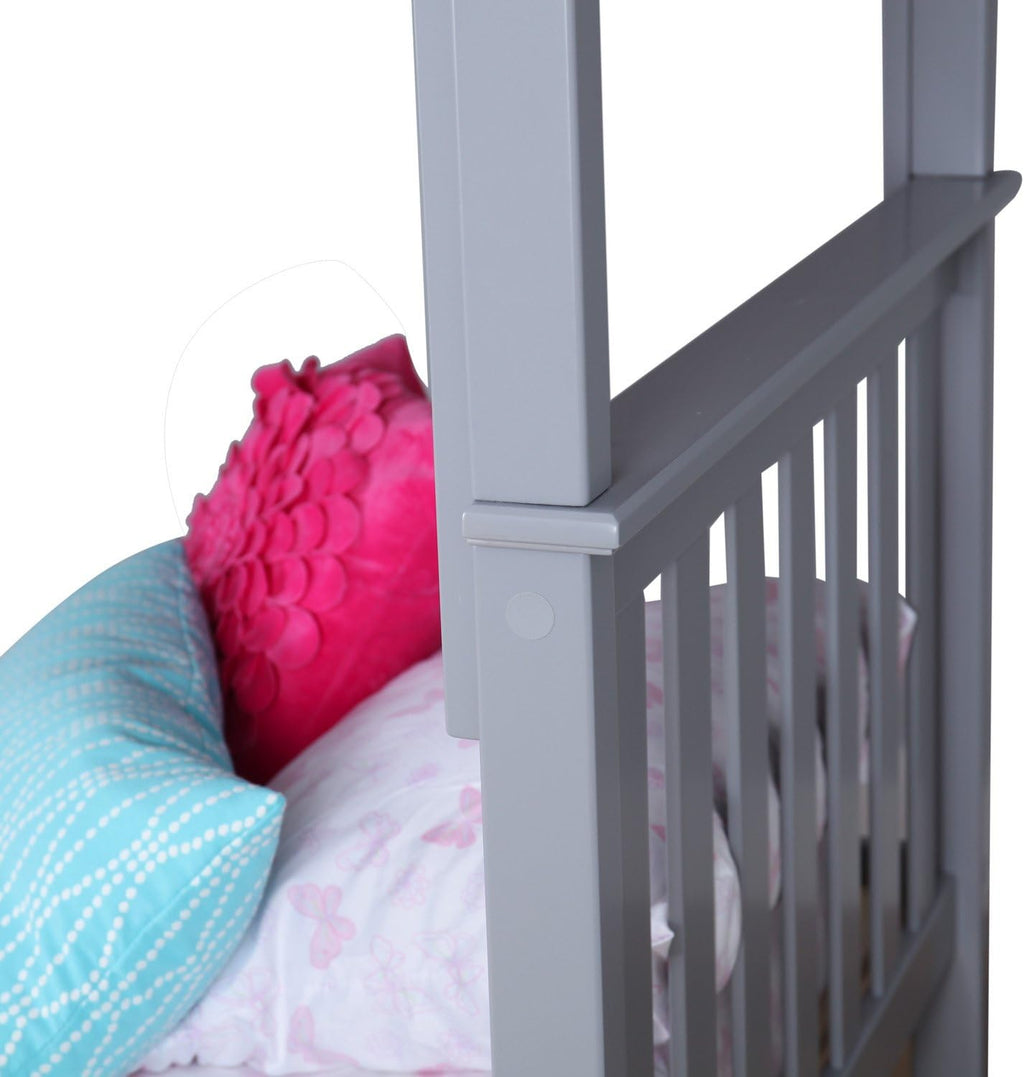 Max & Lily Bunk Bed, Twin-Over-Twin Wood Bed Frame For Kids With Trundle, Grey