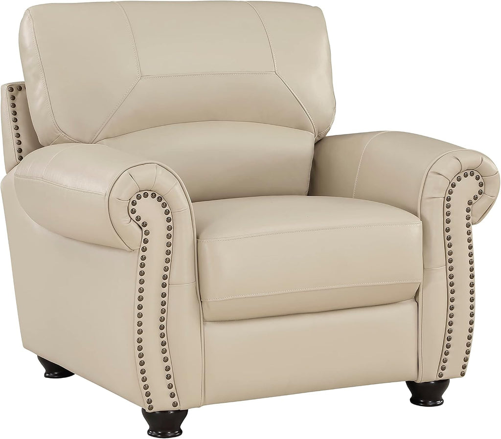 Lexicon Leather Match Sofa Set, Top Grain Leather Match Living Room Furniture Sets, Include Sofa Couch, Loveseat and Arm Chair, 3-Piece Set, Cream
