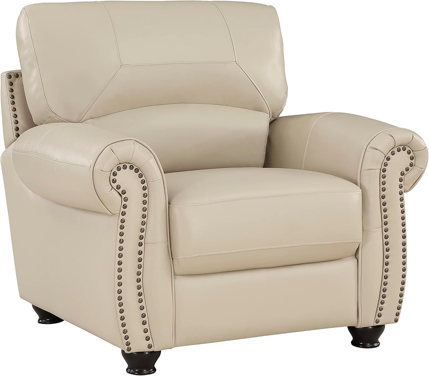 Lexicon Leather Match Sofa Set, Top Grain Leather Match Living Room Furniture Sets, Include Sofa Couch, Loveseat and Arm Chair, 3-Piece Set, Cream